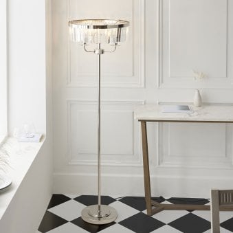 Yetminster 3 Light Floor Lamp in Nickel & Clear Cut Glass