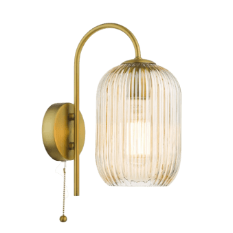 Idra Switched Wall Light In Aged Bronze With Champagne Ribbed Glass Shade
