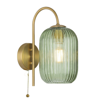 Idra Switched Wall Light In Aged Bronze With Green Ribbed Glass Shade