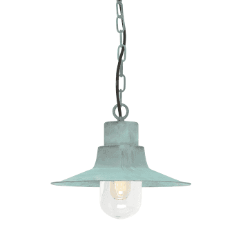 Sheldon Solid Brass Outdoor Pendant Light in Verdigris