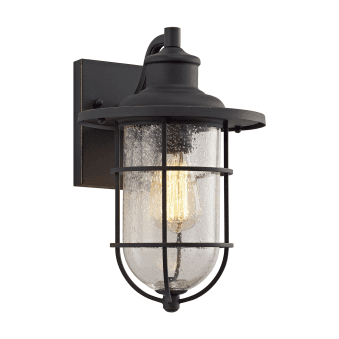 Sandford Black & Gold IP54 Exterior Wall Light with Seeded Clear Glass