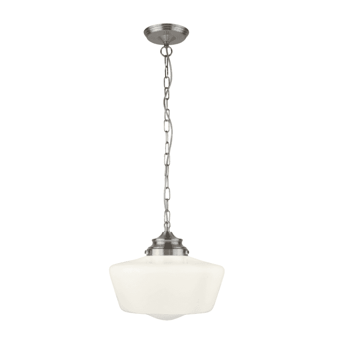 Searchlight Searchlight School House Single Satin Silver Pendant with Opal Glass