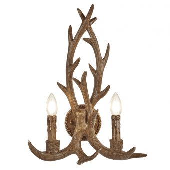 Stag Twin Antler Wall Light Bracket In Rustic Brown